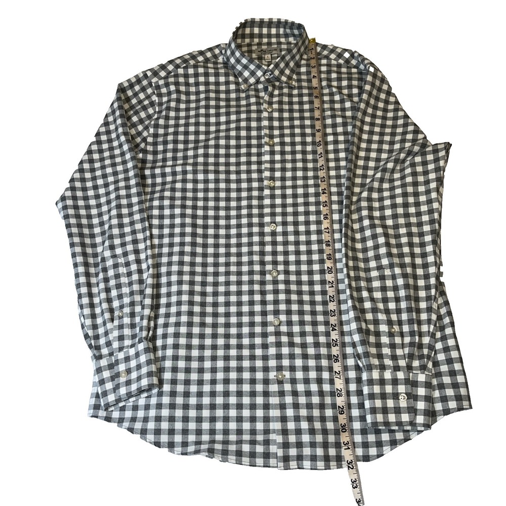 Peter Millar Summer Comfort Button Up Shirt Men's Large Gray Plaid Long Sleeve - Picture 4 of 6